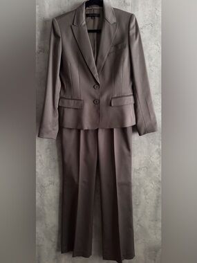 ANNE KLEIN Professional Sheen Taupe Button Up Career Pant Suit 6
